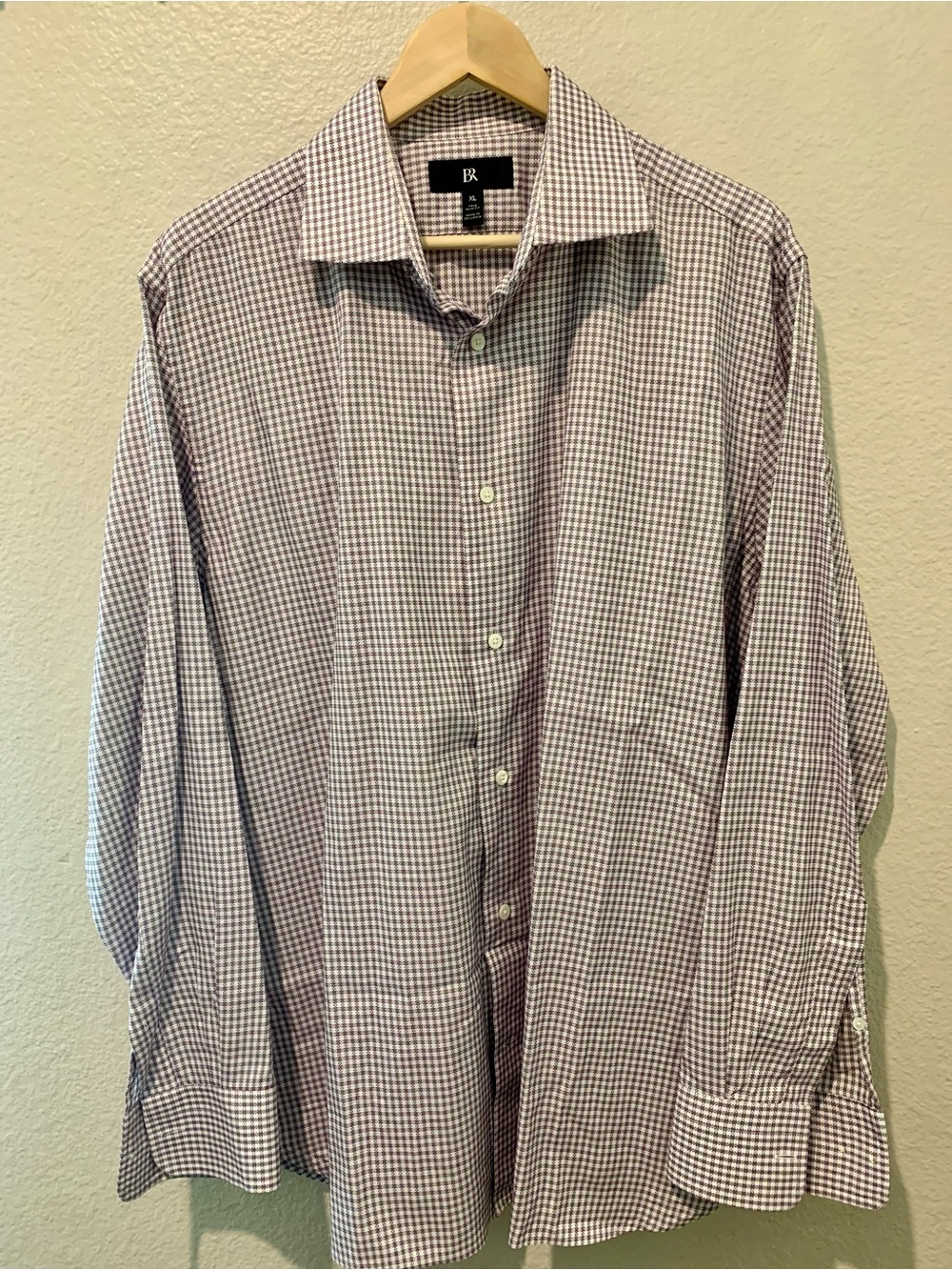 Banana Republic Men's Small Check Dress Shirt - White and Purple